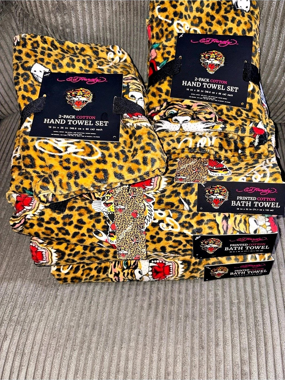 Ed Hardy Leopard Tiger Print Cotton Bath Towel and Hand Towel Set Towel Sets